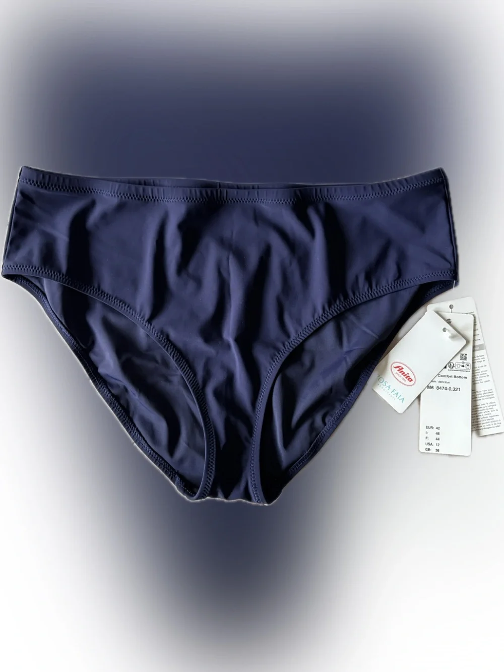 Anita Navy Mid-Rise Swim Bikini Size 12 NWT